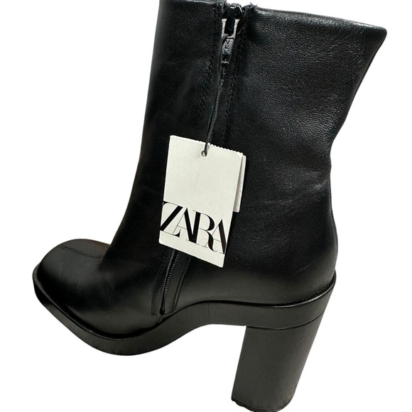 ZARA PLATFORM LEATHER HEELED ANKLE BOOTS - Picture 13 of 15